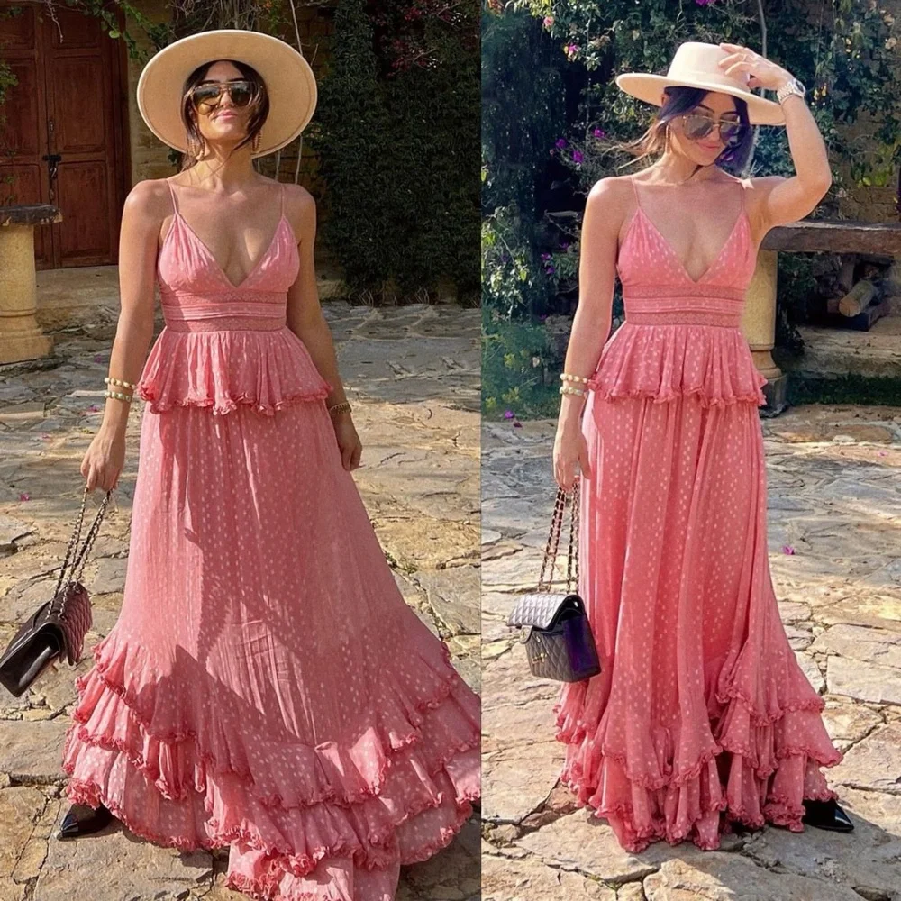 NWT Rococo Sand Aria Ruffle Metallic Maxi Dress Peach - Picture 4 of 10